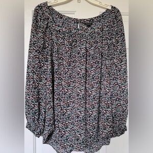 Ann Taylor Square Neck Lantern Sleeve Floral Blouse